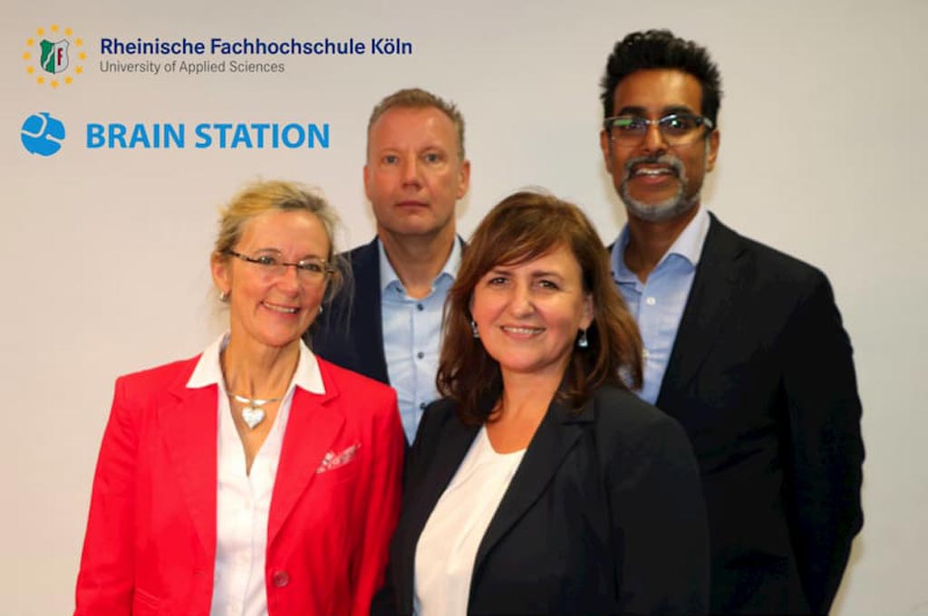 Projektpartner v. l. n. r.: Birgit Gerhold (MIP GmbH), Dr. Holger Kramer (Brain Station 51), Prof. Dr. Beate Gleitsmann (RFH Köln), Shah Saad Azfar (AbbVie) (nicht im Bild Rupak Biswas aus Bangladesch).